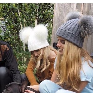 Grey knitted Pom Pom beanie